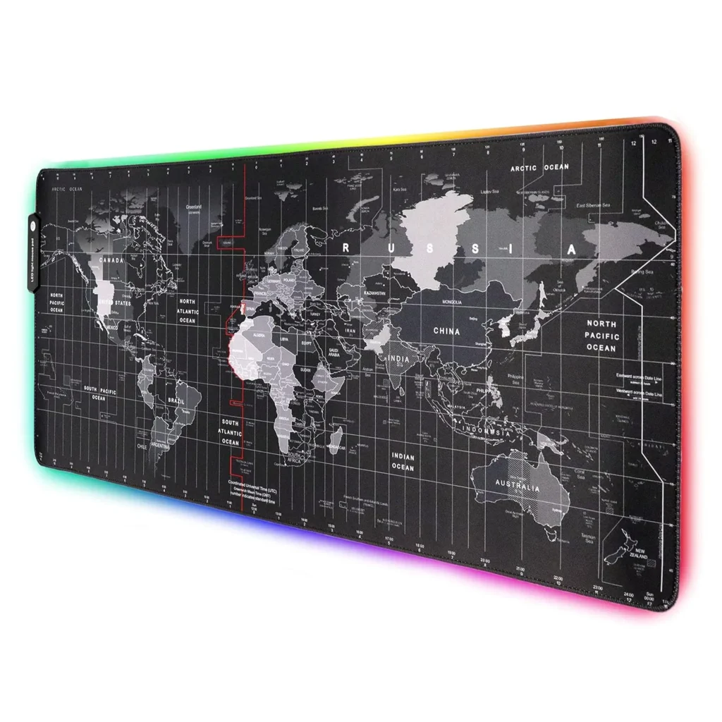 World Map RGB Gaming Mousepad with 14 LED Light Modes