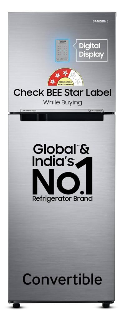 Samsung 236 L 3 Star Convertible Digital Inverter Double Door Refrigerator in Elegant Inox.