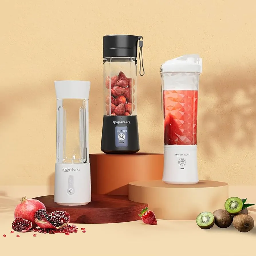 Amazon Basics portable blender 380ml black USB rechargeable BPA-free India 2026
