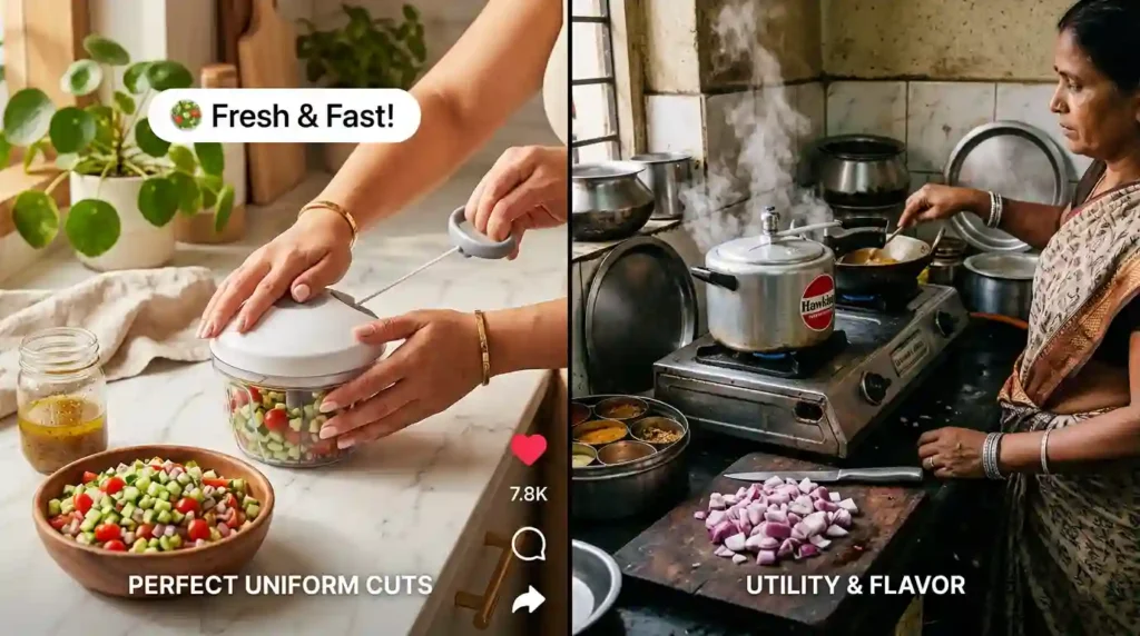 instagram kitchen gadgets india vegetable chopper vs traditional cooking