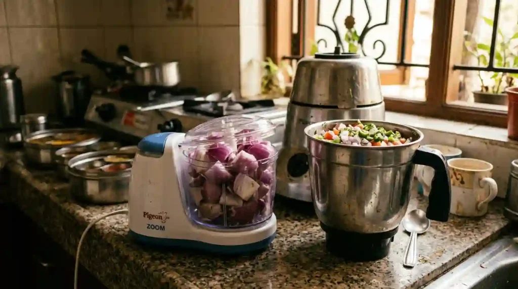 pigeon zoom electric chopper review problems vs mixer grinder chutney jar